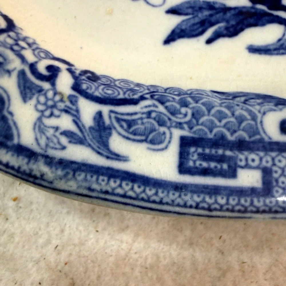 Antique Mason's Patent Ironstone Blue Chinoiserie Peacock Platter c1845 Cabinet